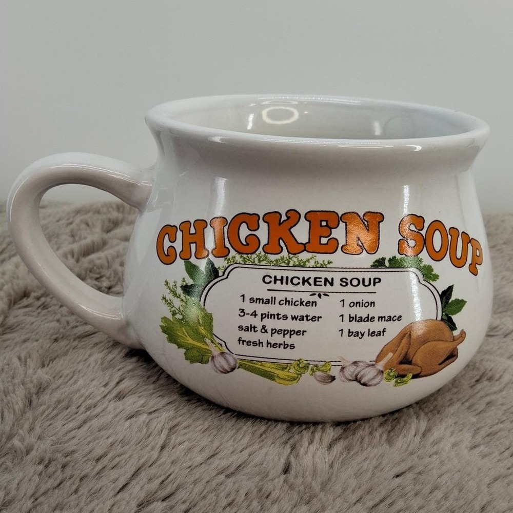 Vtg 1980 Chicken Soup Recipe Mug Bowl Cup Ceramic Dat'l DO-IT Inc Cottagecore